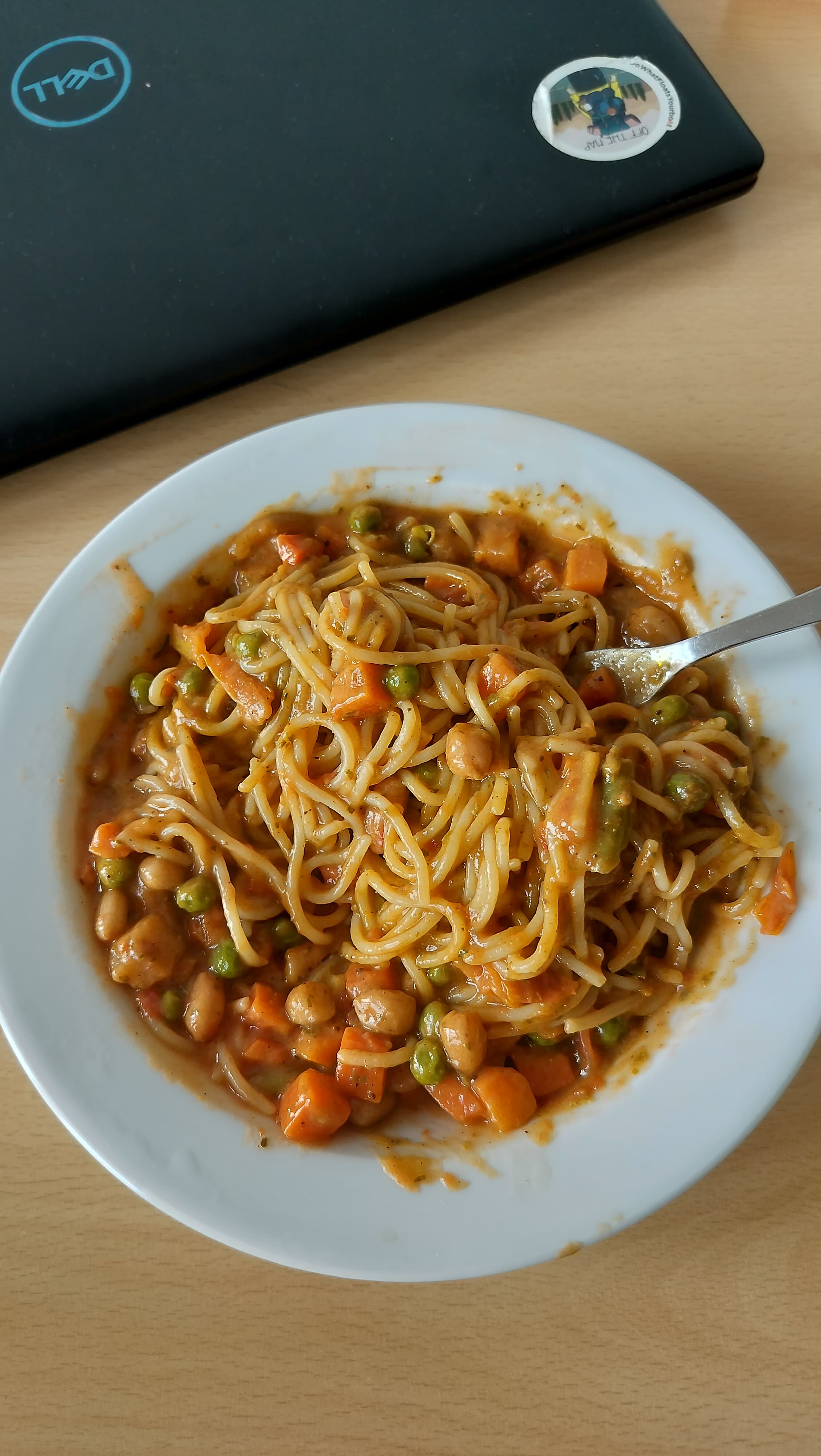 Pasta with whatever vegetables I had in Indian style